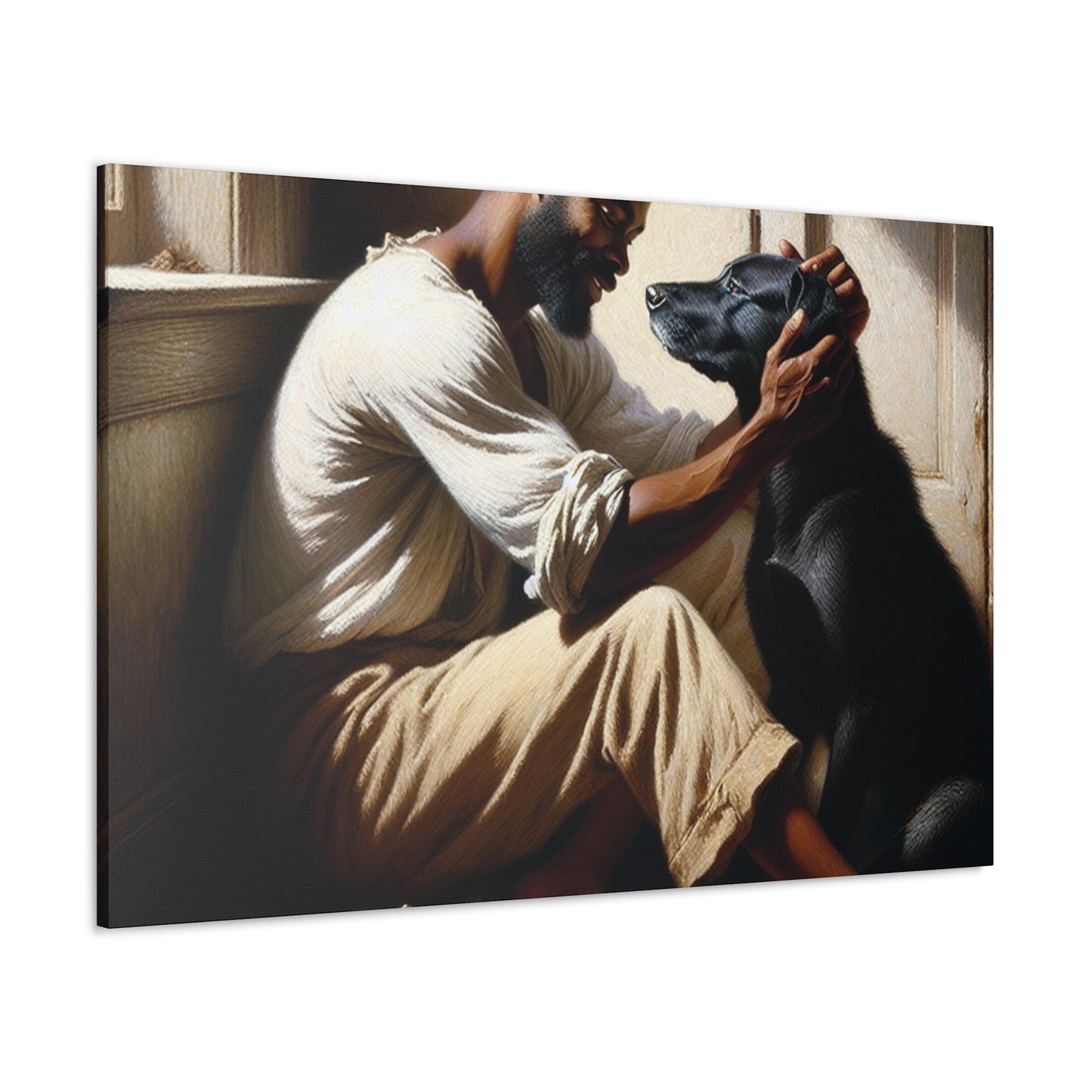 "Sunlit Serenity: Man and Dog" - Canvas - Authentic4Us