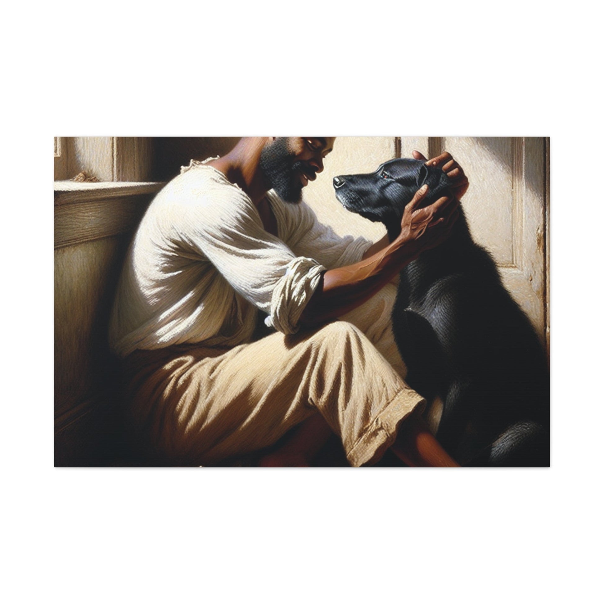 "Sunlit Serenity: Man and Dog" - Canvas - Authentic4Us