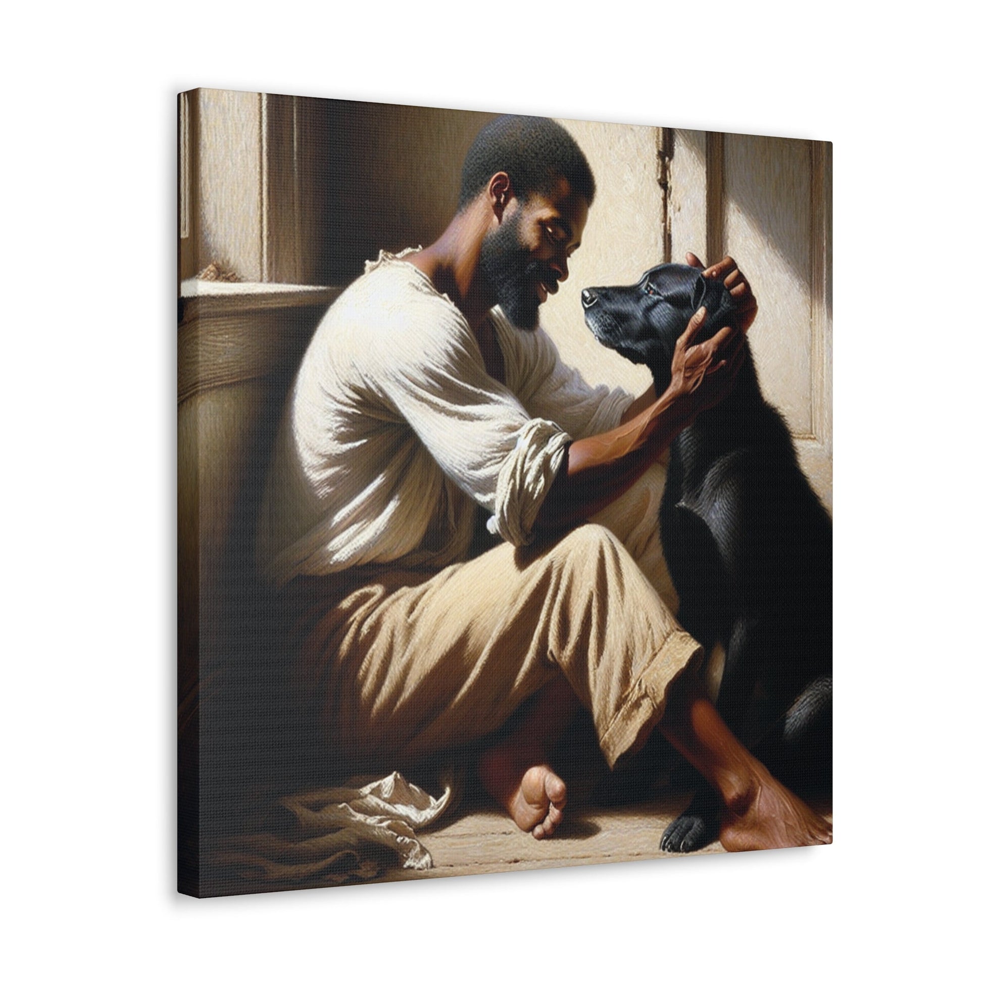 "Sunlit Serenity: Man and Dog" - Canvas - Authentic4Us