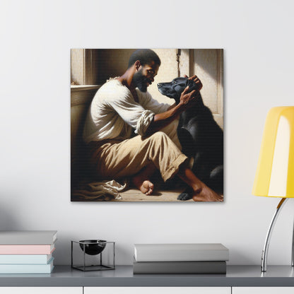 "Sunlit Serenity: Man and Dog" - Canvas - Authentic4Us