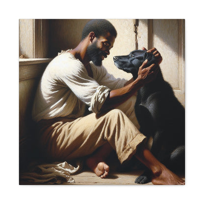 "Sunlit Serenity: Man and Dog" - Canvas - Authentic4Us