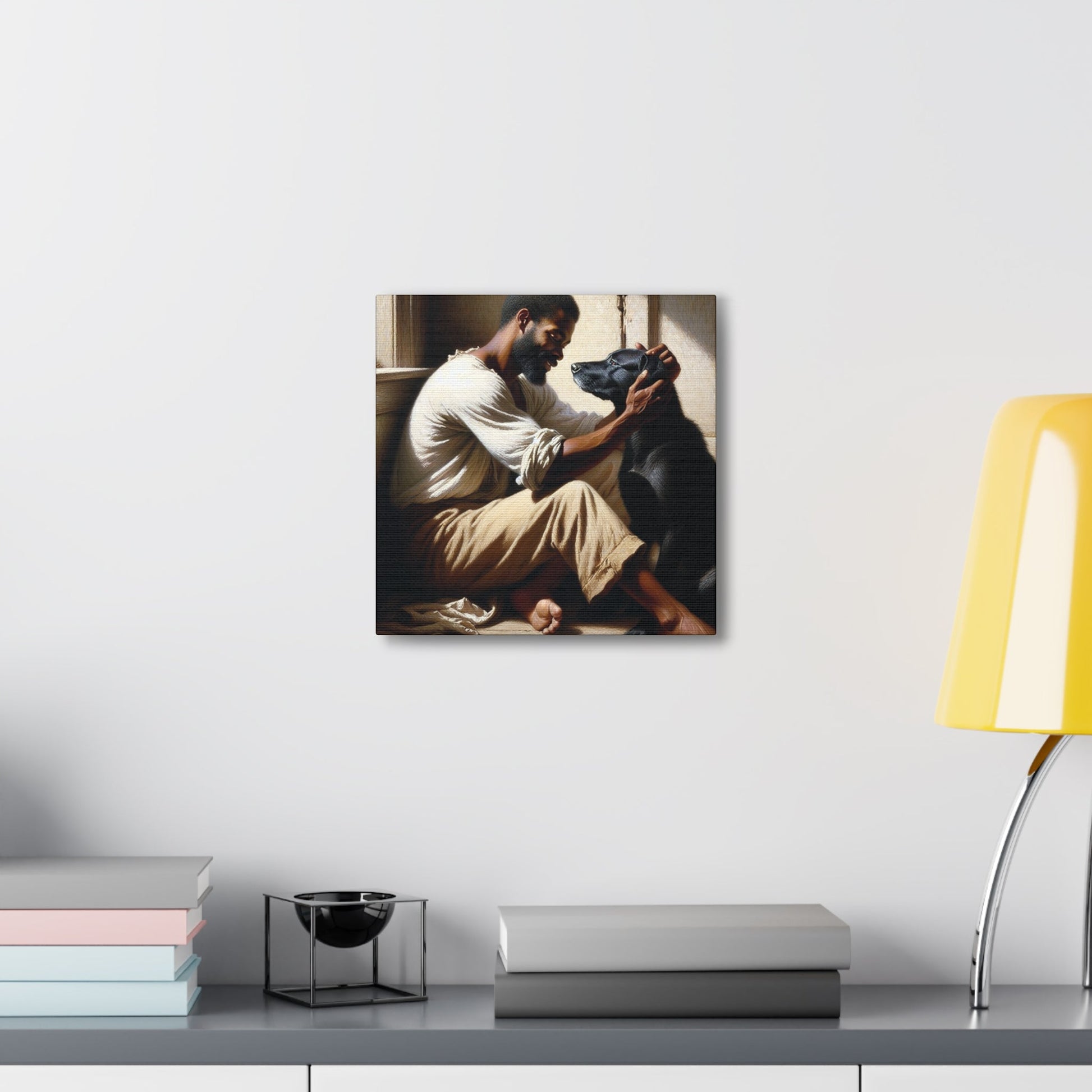 "Sunlit Serenity: Man and Dog" - Canvas - Authentic4Us