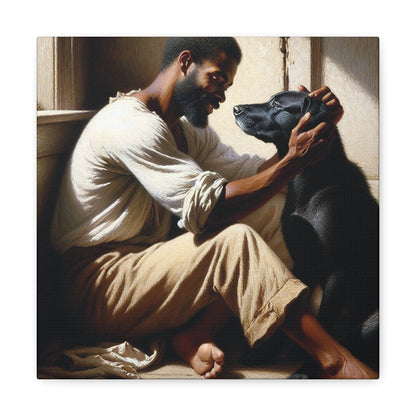 "Sunlit Serenity: Man and Dog" - Canvas - Authentic4Us