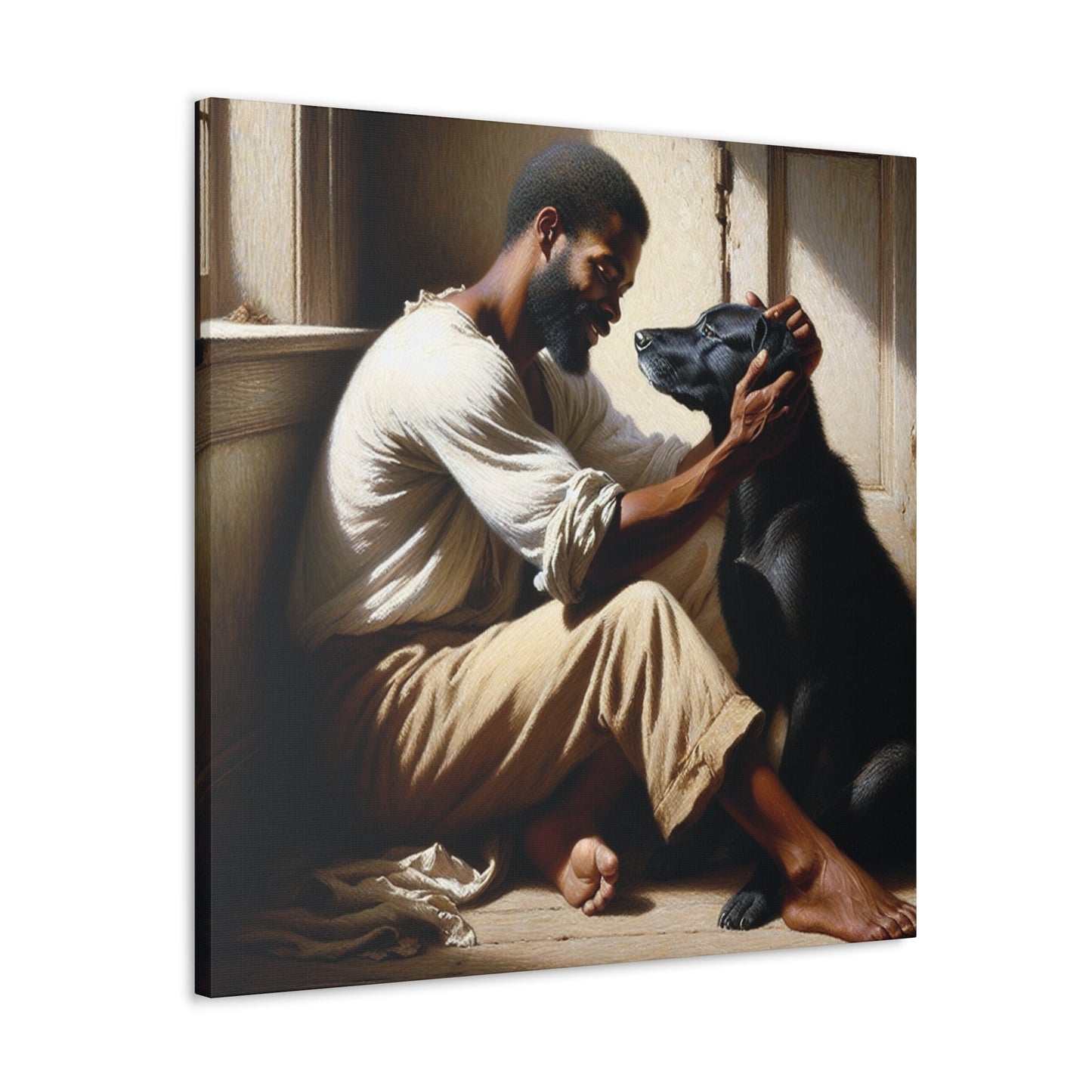 "Sunlit Serenity: Man and Dog" - Canvas - Authentic4Us