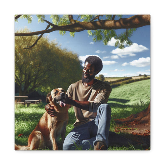 "Sunny Serenity: Man and Dog" - Canvas - Authentic4Us