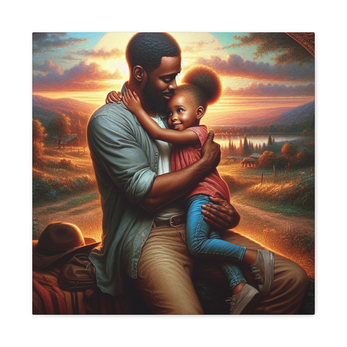 "Sunset Embrace: Father and Daughter" - Canvas - Authentic4Us