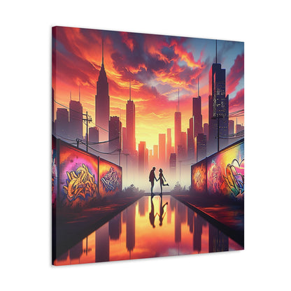 "Sunset Reflection: Urban Silhouettes" - Canvas - Authentic4Us