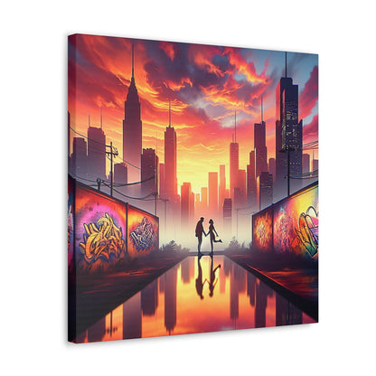 "Sunset Reflection: Urban Silhouettes" - Canvas - Authentic4Us