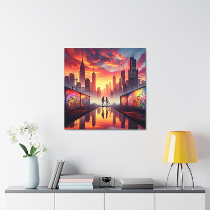 "Sunset Reflection: Urban Silhouettes" - Canvas - Authentic4Us