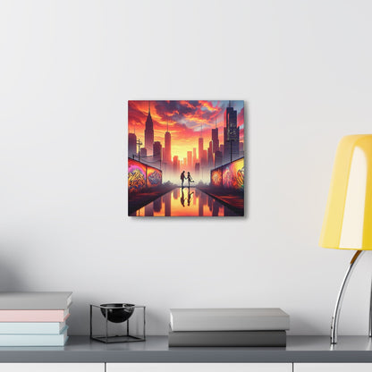 "Sunset Reflection: Urban Silhouettes" - Canvas - Authentic4Us