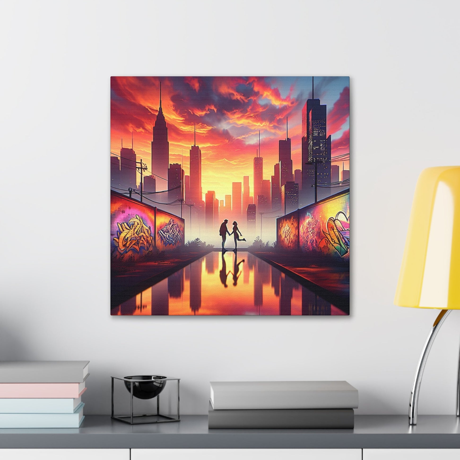 "Sunset Reflection: Urban Silhouettes" - Canvas - Authentic4Us