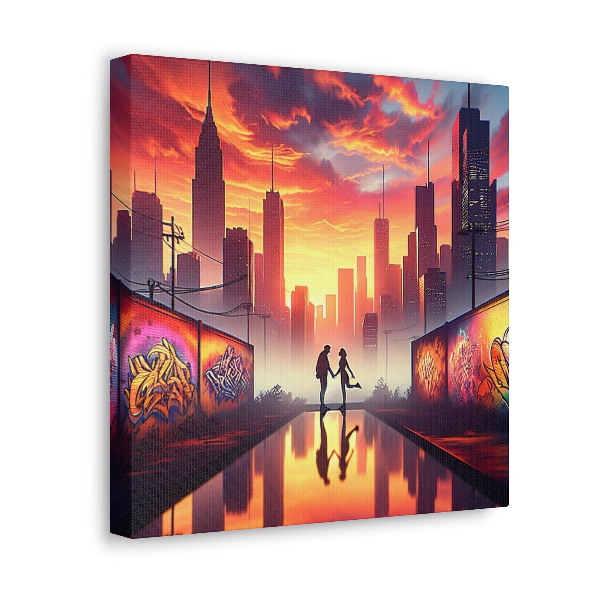 "Sunset Reflection: Urban Silhouettes" - Canvas - Authentic4Us