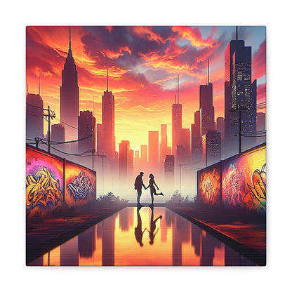 "Sunset Reflection: Urban Silhouettes" - Canvas - Authentic4Us