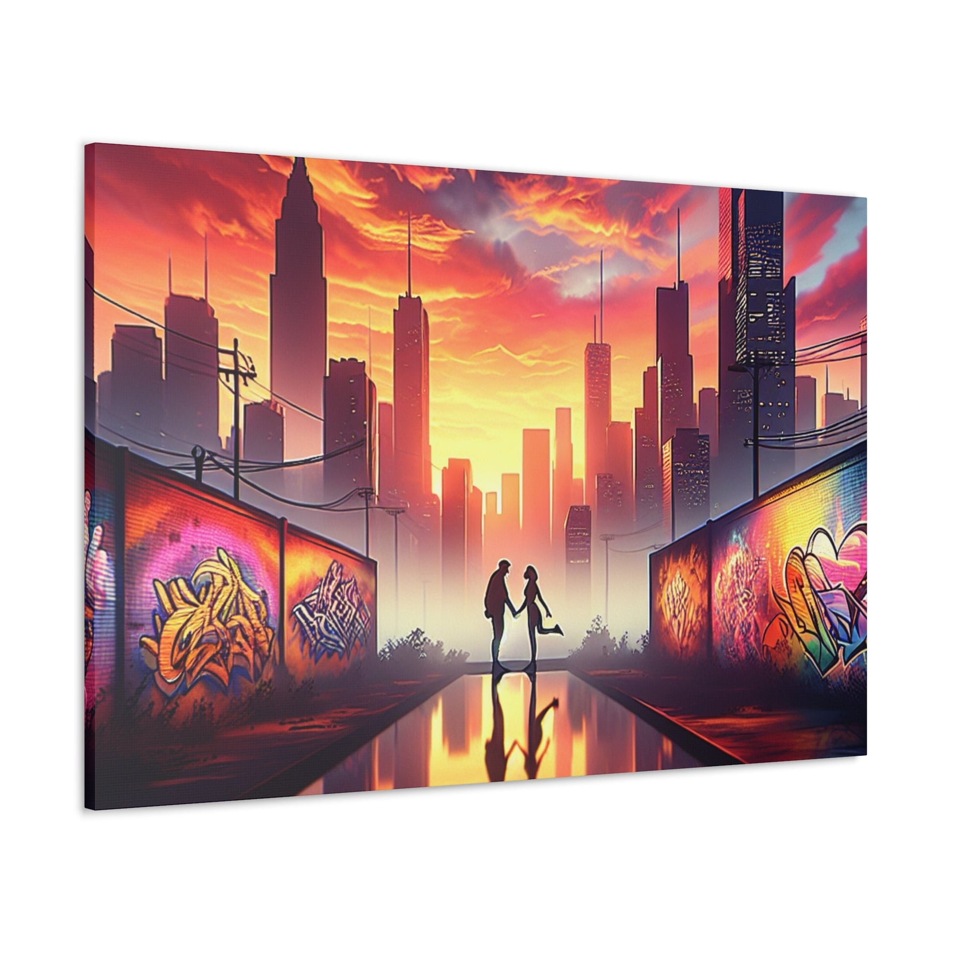 "Sunset Reflection: Urban Silhouettes" - Canvas - Authentic4Us