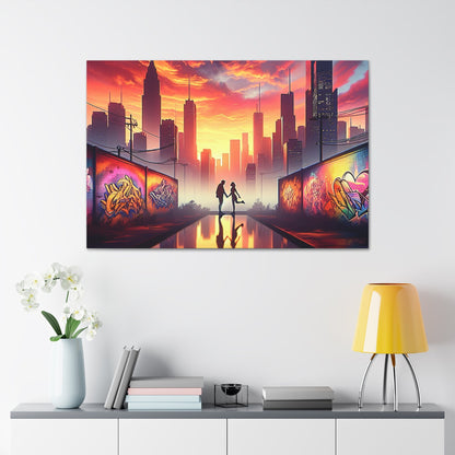 "Sunset Reflection: Urban Silhouettes" - Canvas - Authentic4Us