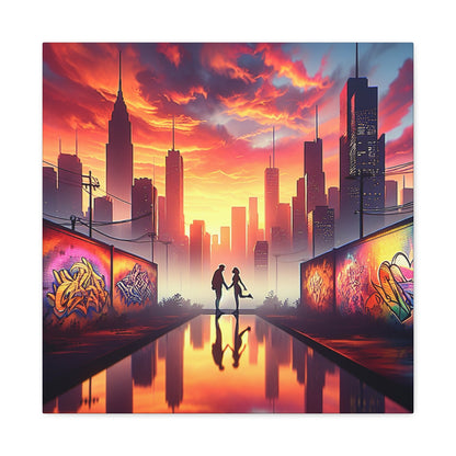 "Sunset Reflection: Urban Silhouettes" - Canvas - Authentic4Us