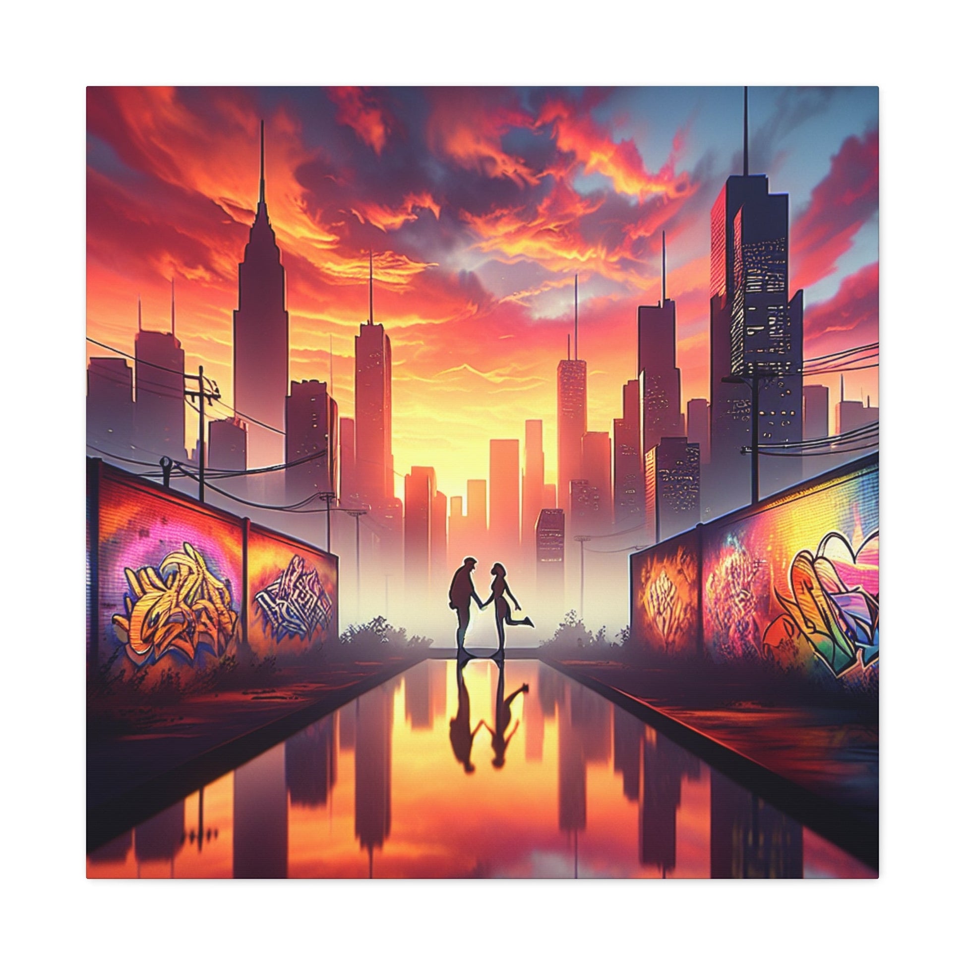 "Sunset Reflection: Urban Silhouettes" - Canvas - Authentic4Us