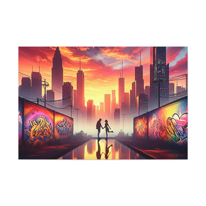 "Sunset Reflection: Urban Silhouettes" - Canvas - Authentic4Us