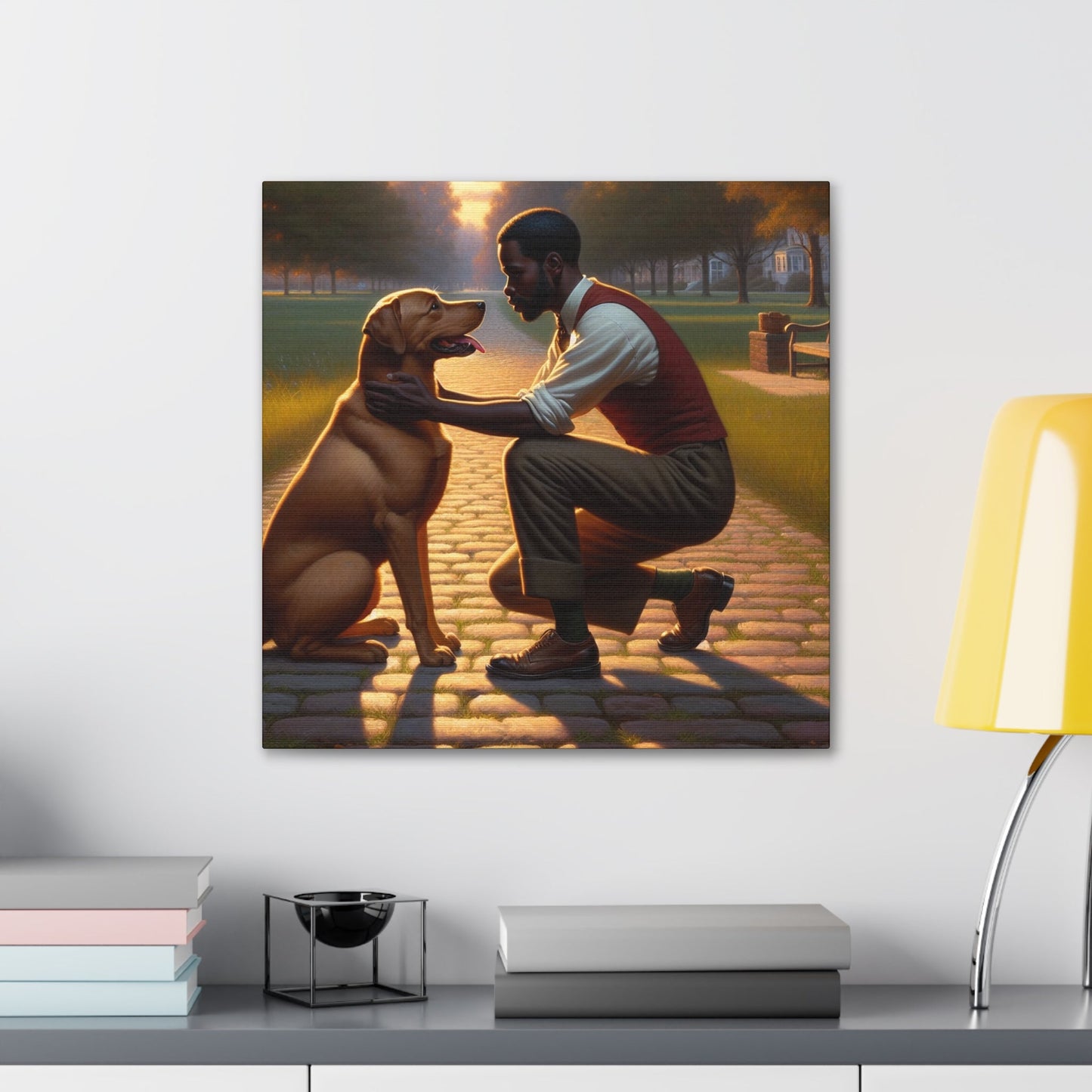 "Sunset Serenade: Man and Dog" - Canvas - Authentic4Us