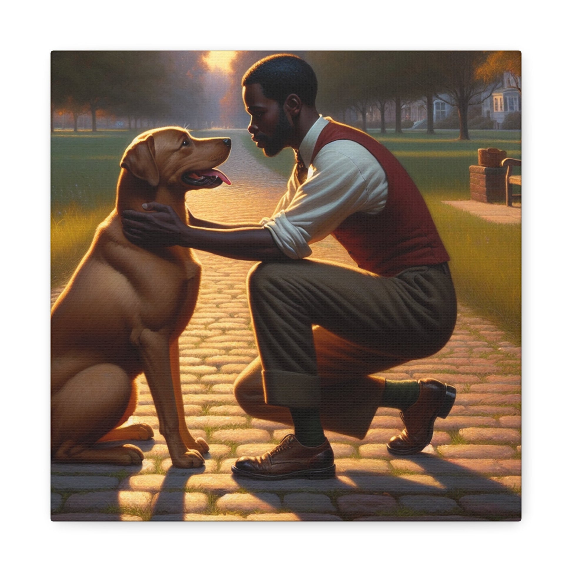 "Sunset Serenade: Man and Dog" - Canvas - Authentic4Us