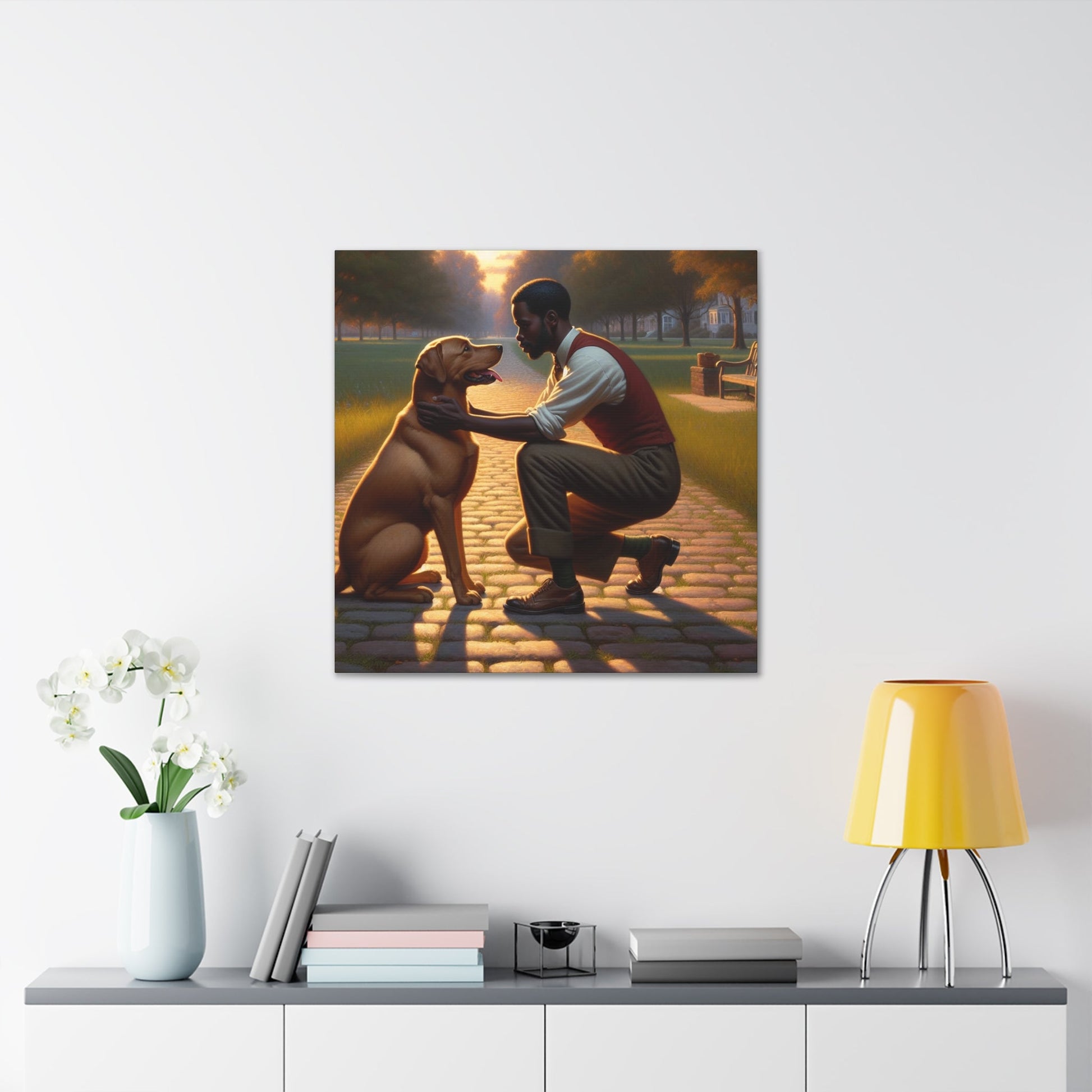 "Sunset Serenade: Man and Dog" - Canvas - Authentic4Us