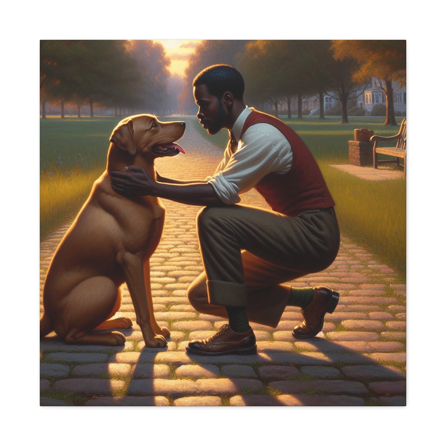 "Sunset Serenade: Man and Dog" - Canvas - Authentic4Us