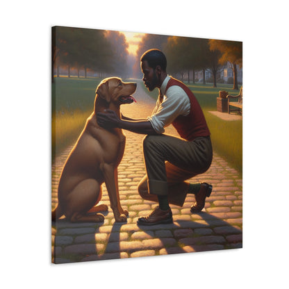 "Sunset Serenade: Man and Dog" - Canvas - Authentic4Us