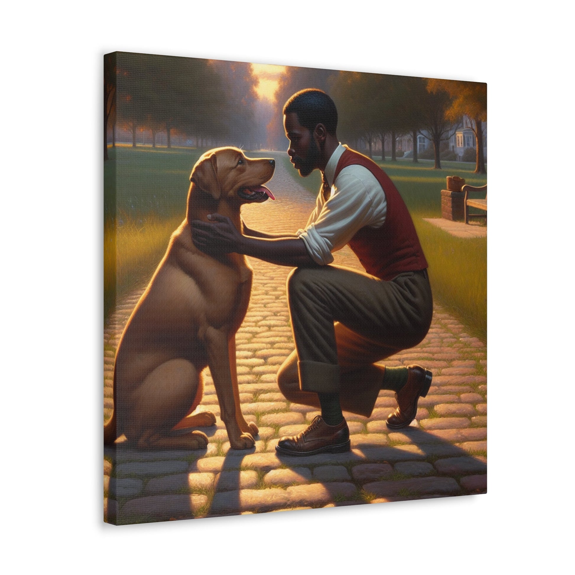 "Sunset Serenade: Man and Dog" - Canvas - Authentic4Us