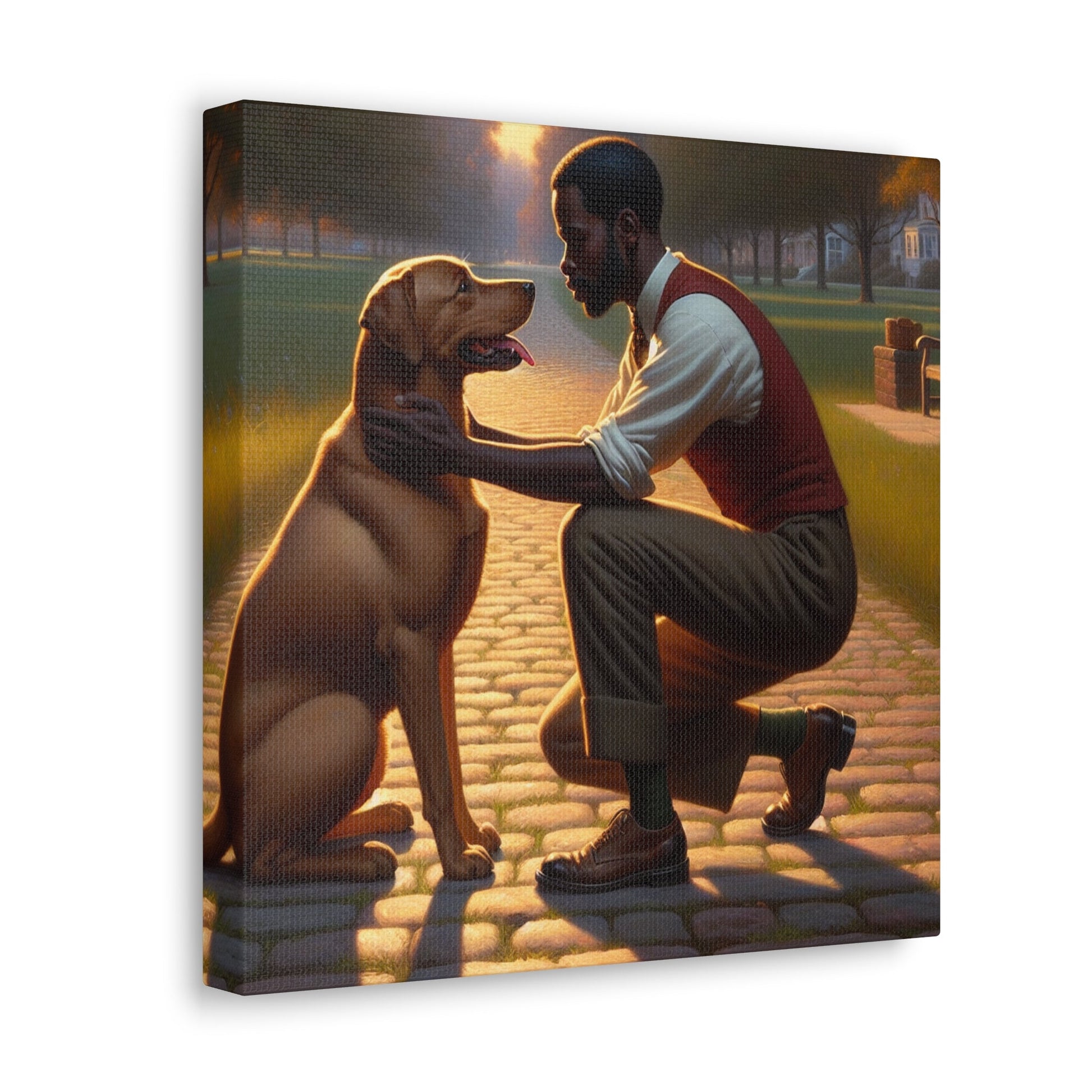 "Sunset Serenade: Man and Dog" - Canvas - Authentic4Us