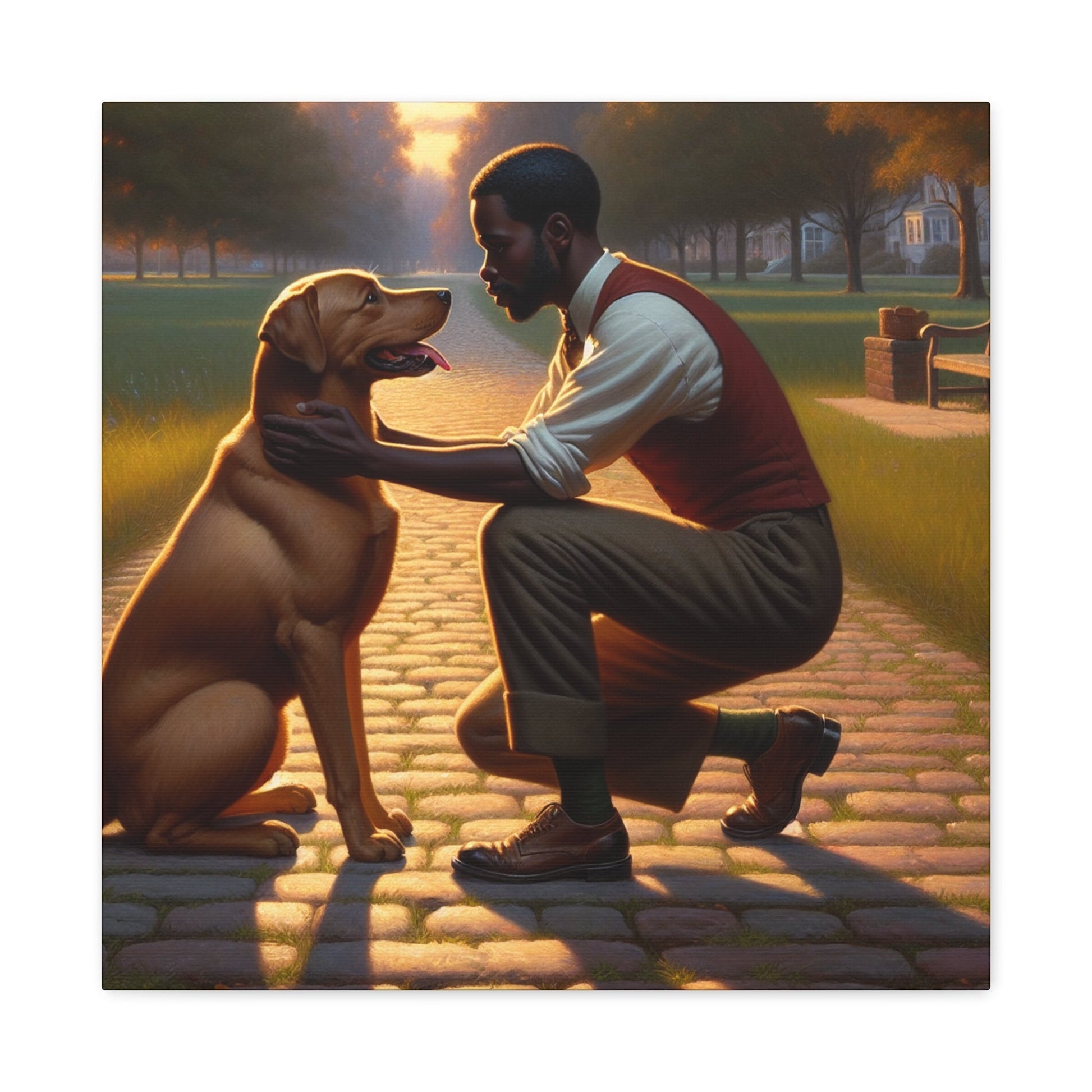 "Sunset Serenade: Man and Dog" - Canvas - Authentic4Us