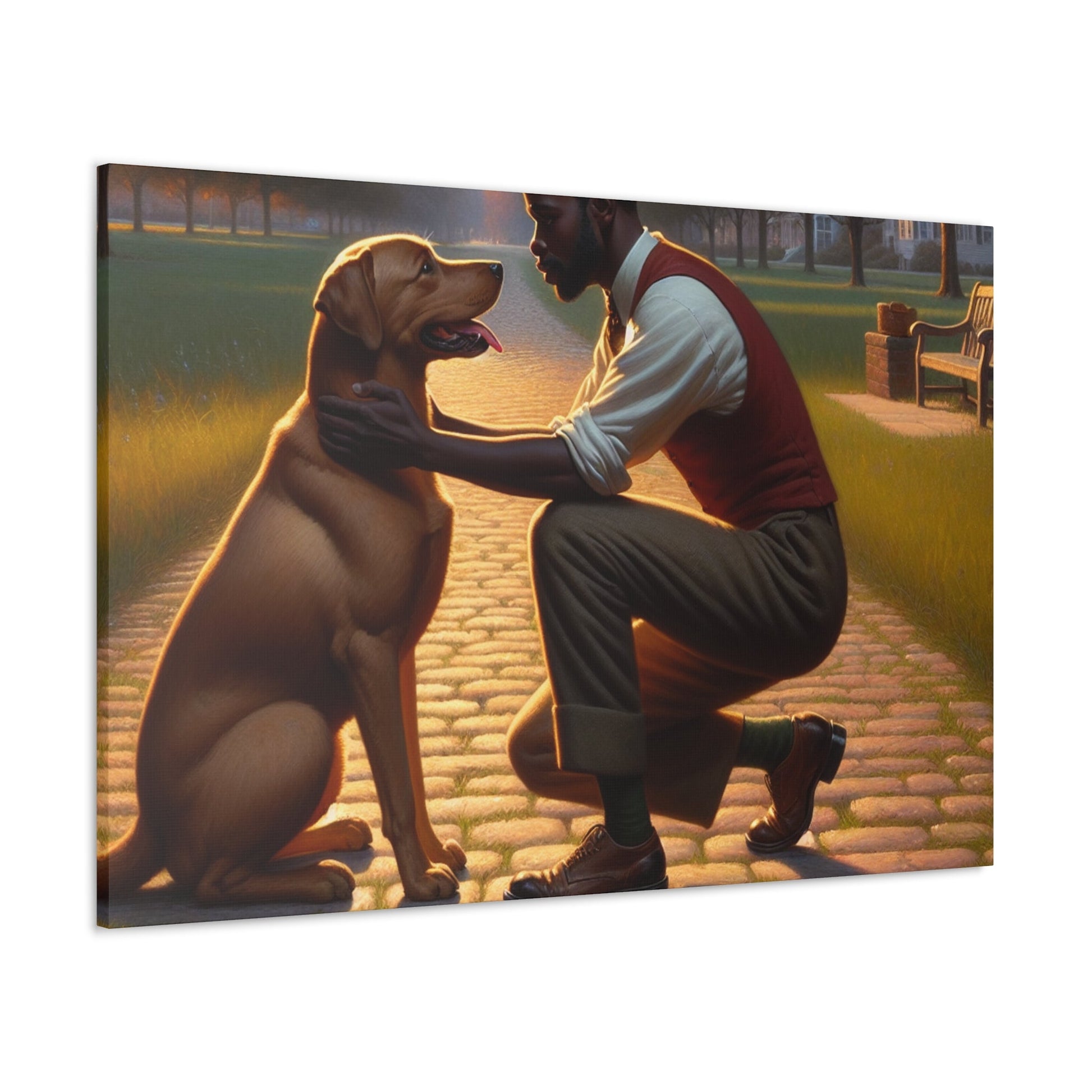 "Sunset Serenade: Man and Dog" - Canvas - Authentic4Us