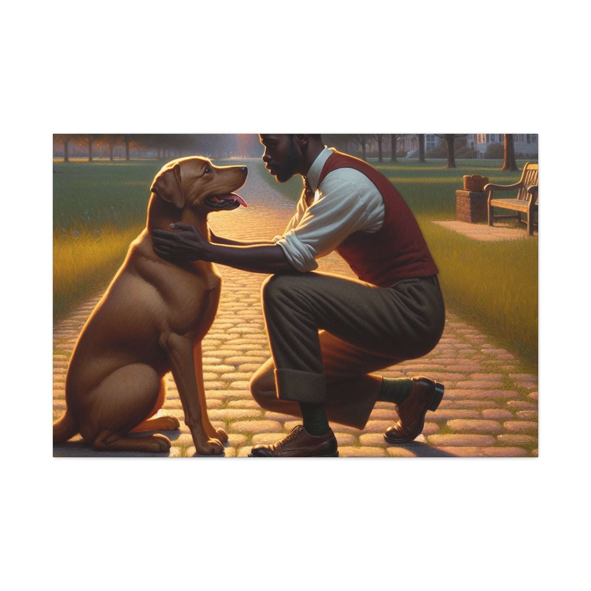 "Sunset Serenade: Man and Dog" - Canvas - Authentic4Us