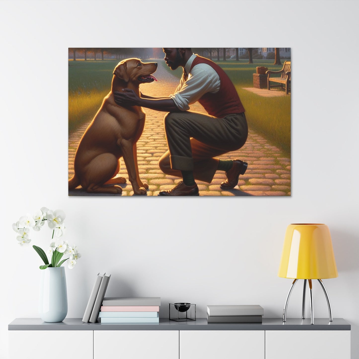 "Sunset Serenade: Man and Dog" - Canvas - Authentic4Us