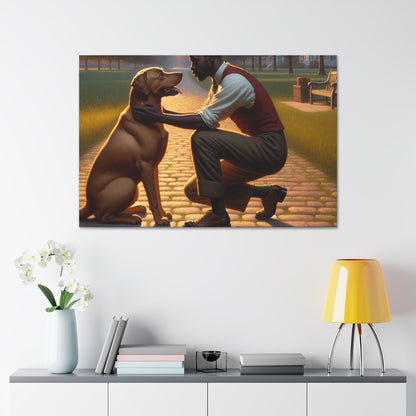 "Sunset Serenade: Man and Dog" - Canvas - Authentic4Us