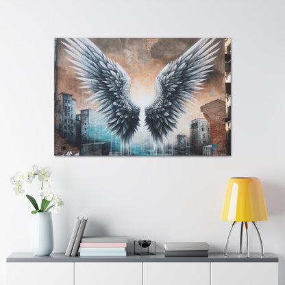 "Symmetrical Grayscale Wing Mural" - Canvas - Authentic4Us