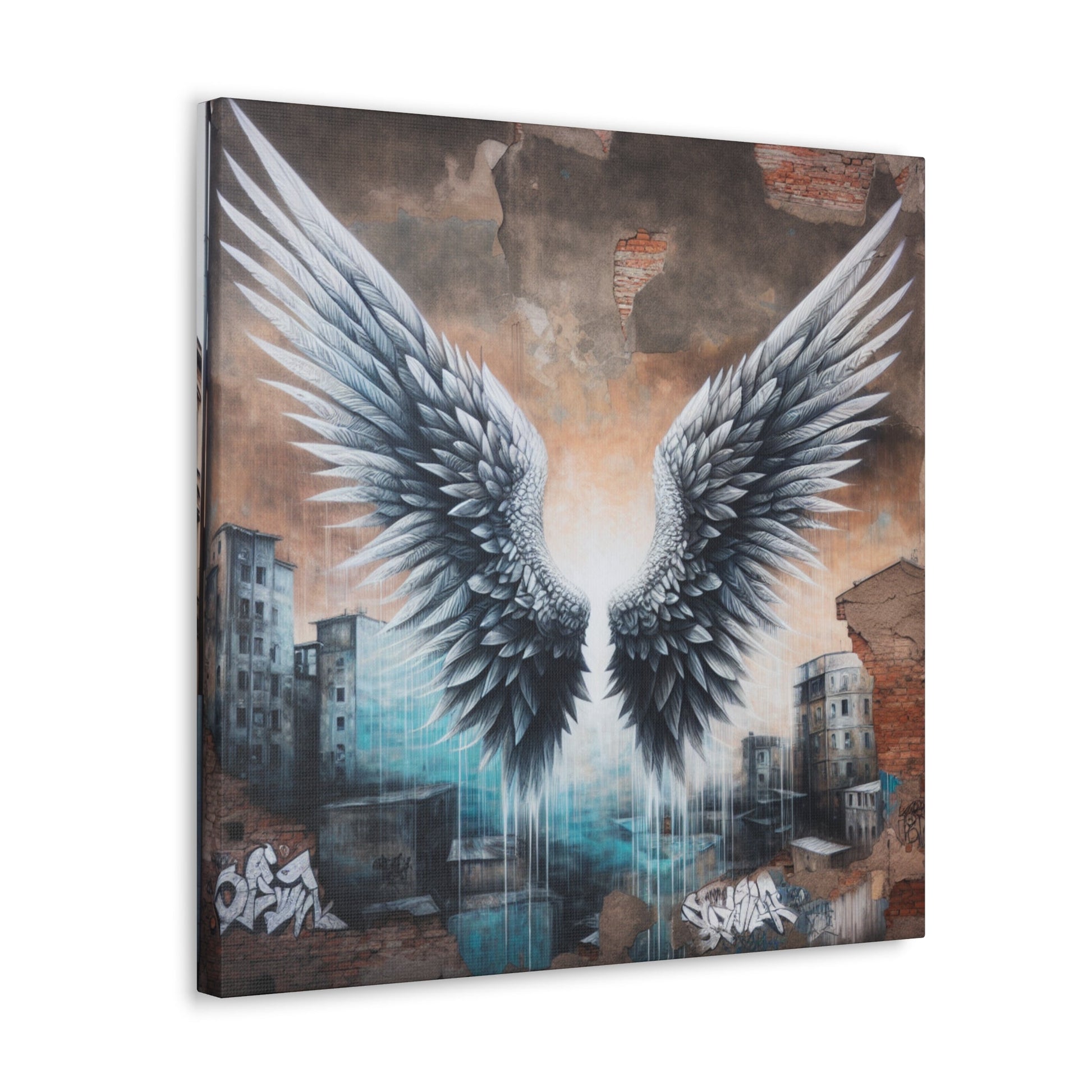 "Symmetrical Grayscale Wing Mural" - Canvas - Authentic4Us