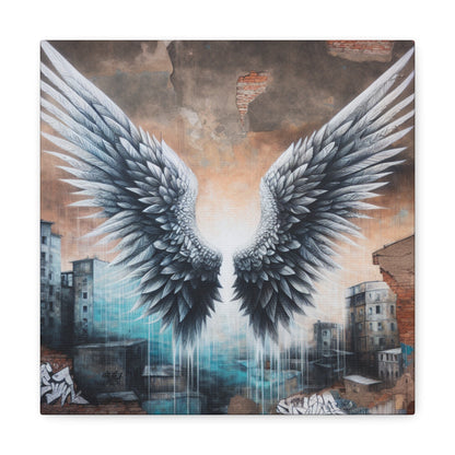 "Symmetrical Grayscale Wing Mural" - Canvas - Authentic4Us