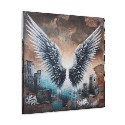 "Symmetrical Grayscale Wing Mural" - Canvas - Authentic4Us