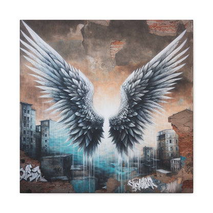 "Symmetrical Grayscale Wing Mural" - Canvas - Authentic4Us