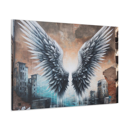 "Symmetrical Grayscale Wing Mural" - Canvas - Authentic4Us