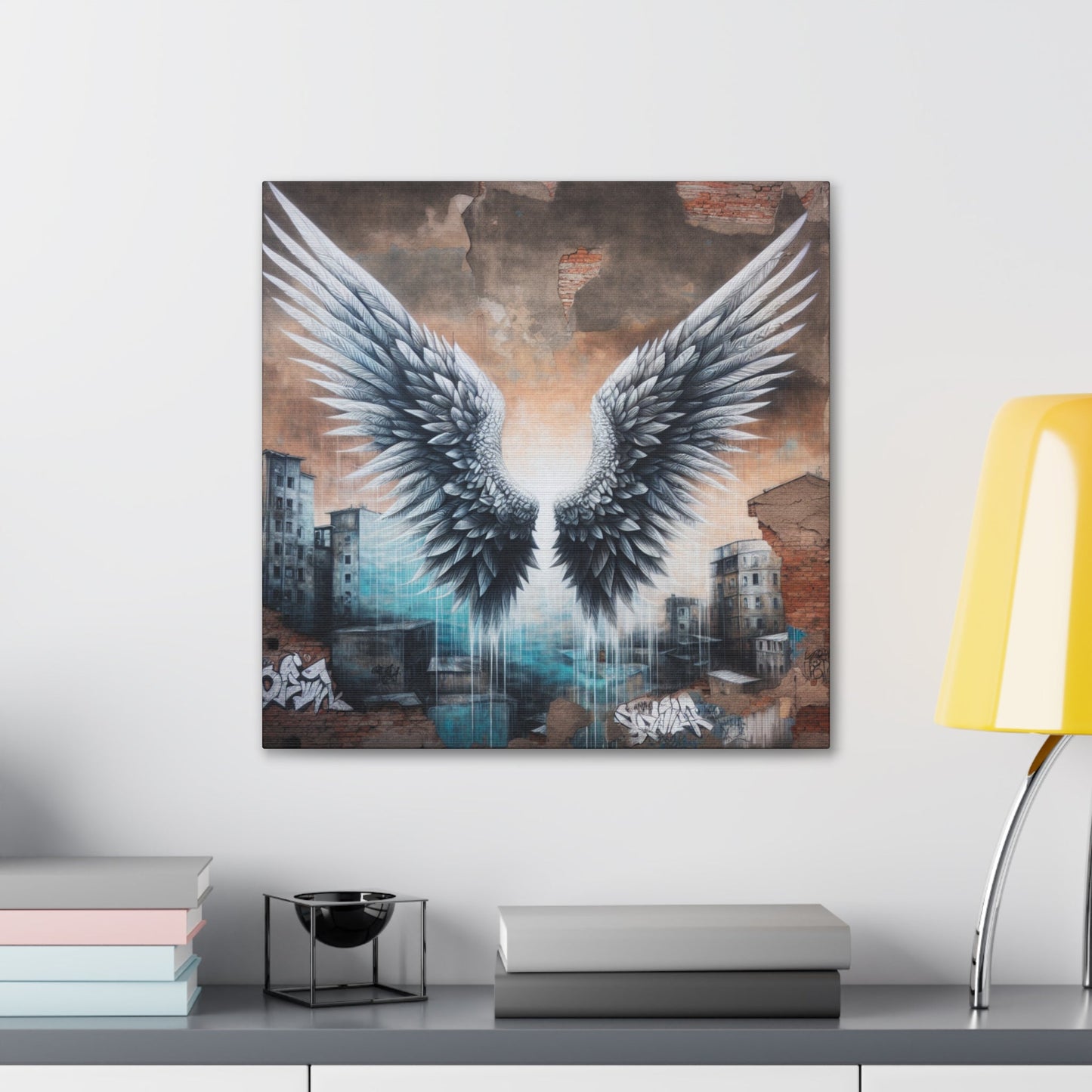 "Symmetrical Grayscale Wing Mural" - Canvas - Authentic4Us