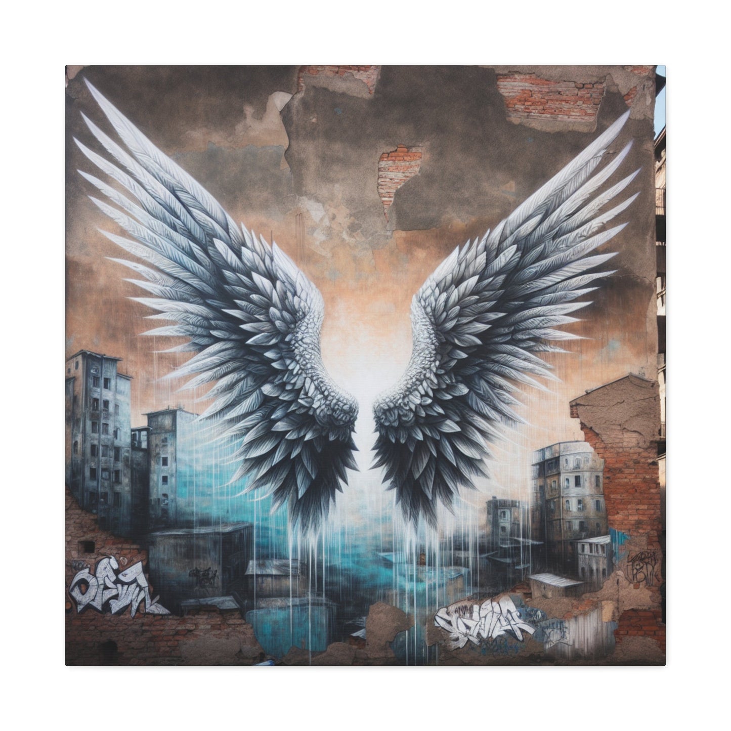 "Symmetrical Grayscale Wing Mural" - Canvas - Authentic4Us