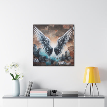 "Symmetrical Grayscale Wing Mural" - Canvas - Authentic4Us