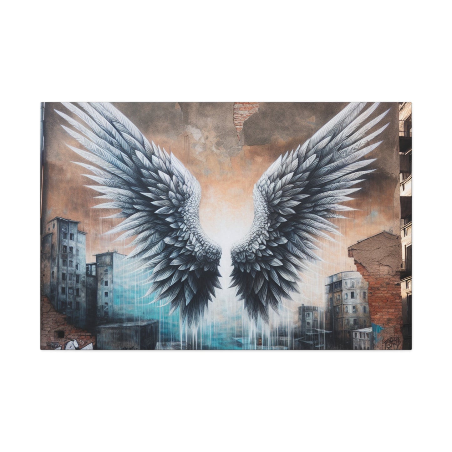 "Symmetrical Grayscale Wing Mural" - Canvas - Authentic4Us