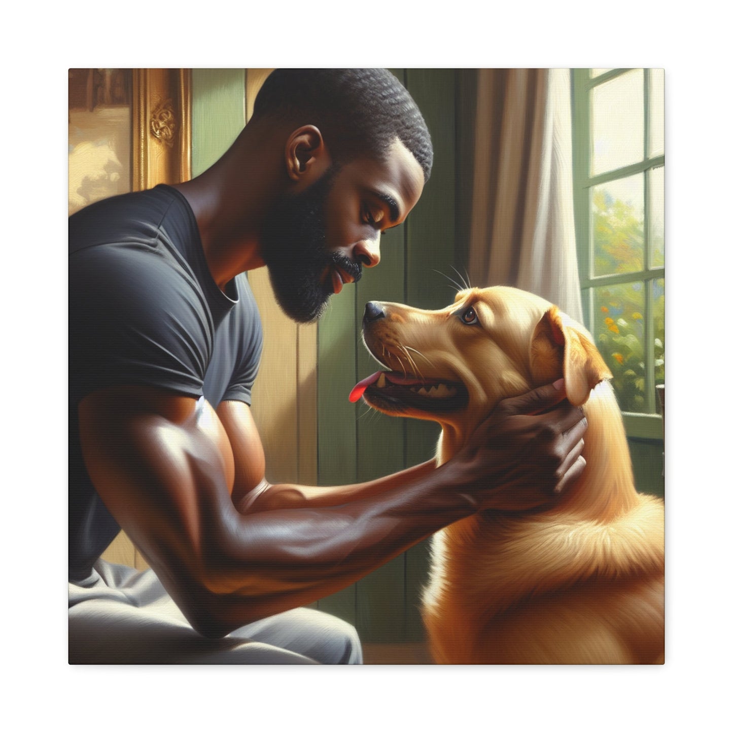 "Tender Bonds: Man and Dog" - Canvas - Authentic4Us