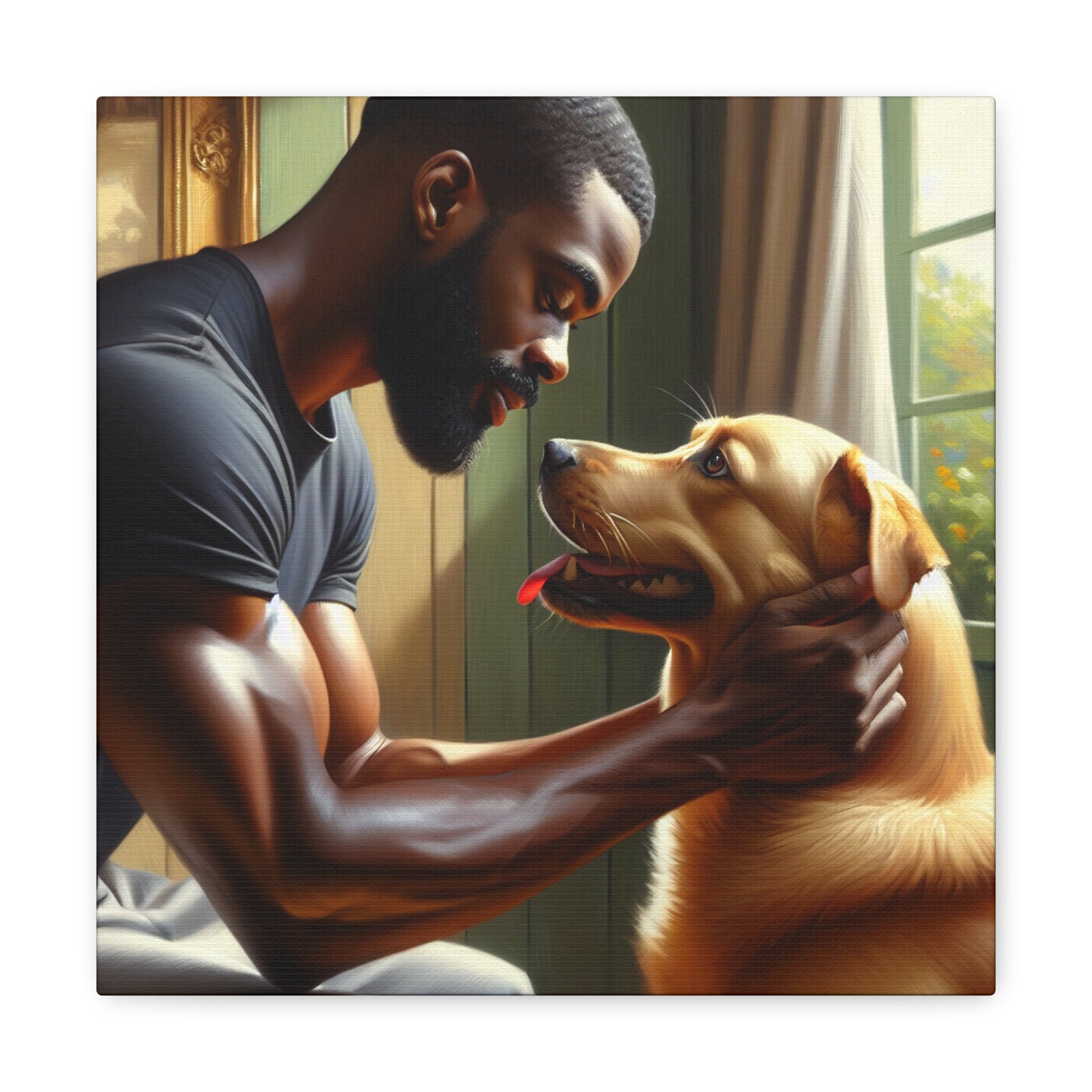 "Tender Bonds: Man and Dog" - Canvas - Authentic4Us