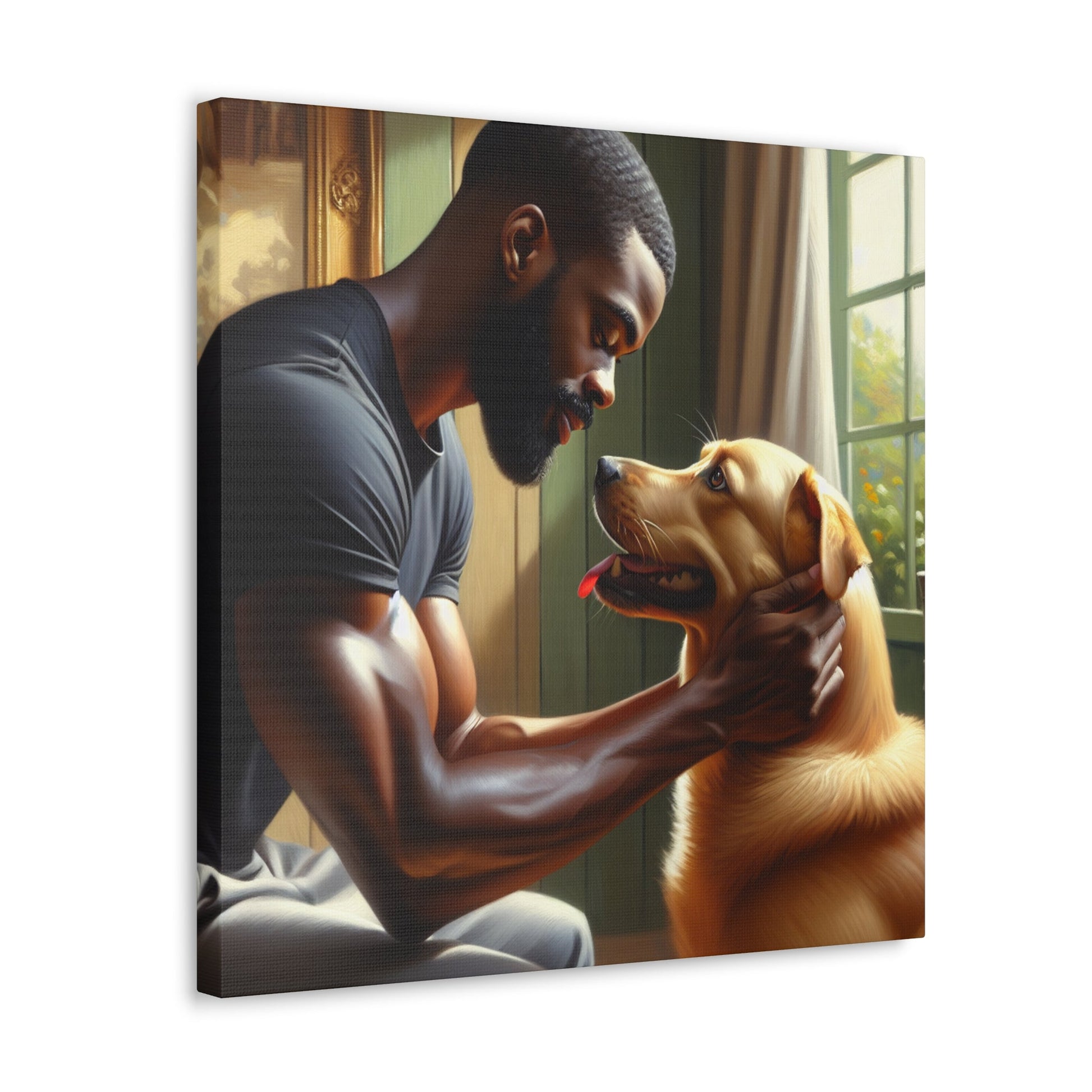 "Tender Bonds: Man and Dog" - Canvas - Authentic4Us