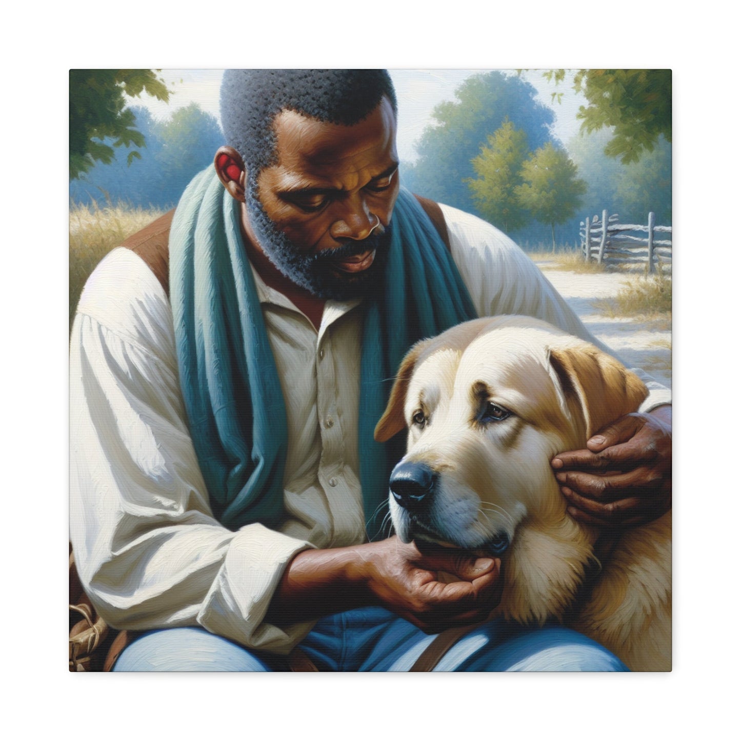 "Tranquil Companions: Man and Dog" - Canvas - Authentic4Us