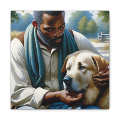 "Tranquil Companions: Man and Dog" - Canvas - Authentic4Us