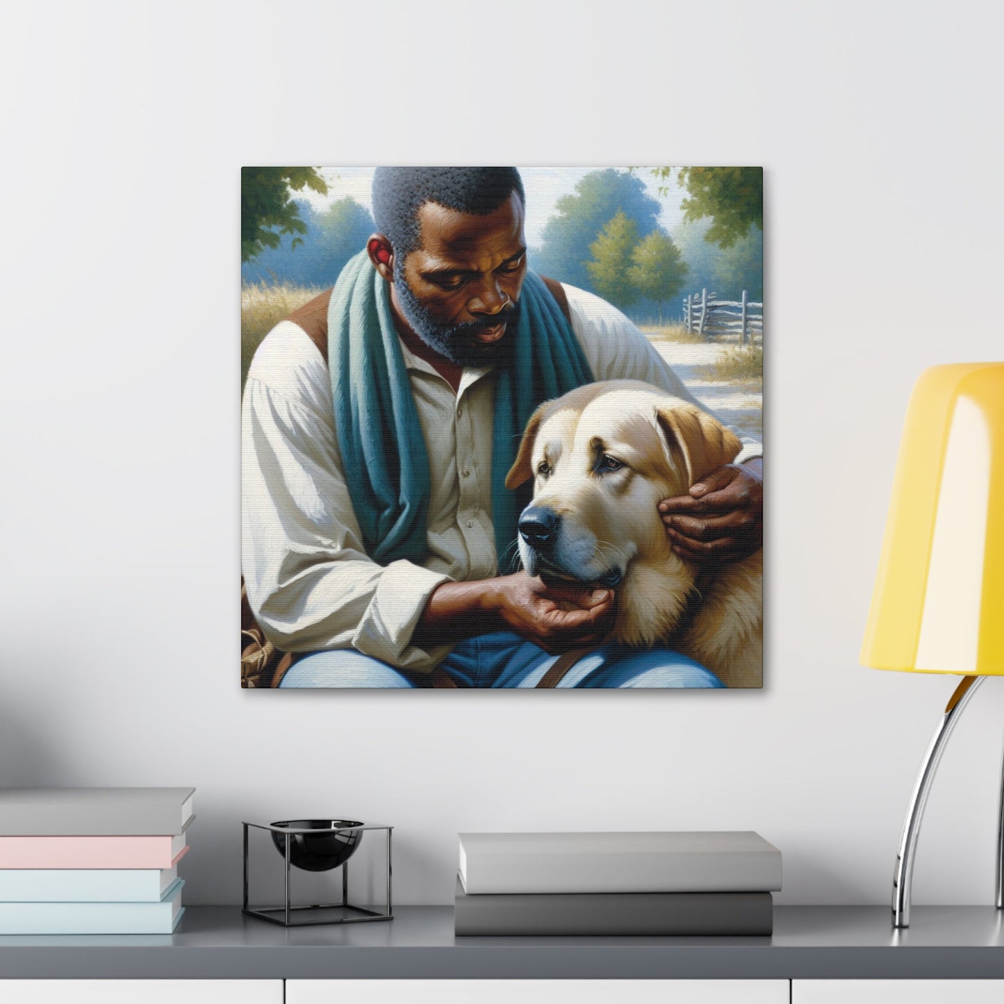 "Tranquil Companions: Man and Dog" - Canvas - Authentic4Us